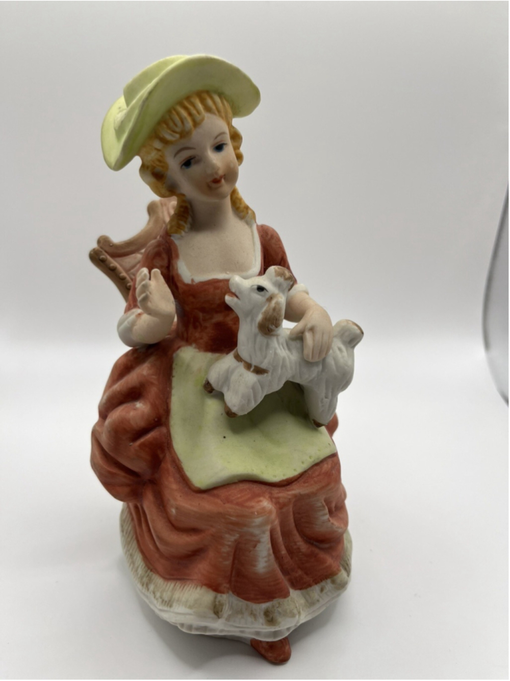 Victorian Woman with Lapdog-poodle Porcelain 6” RARE VINTAGE FIND , VERY NICE